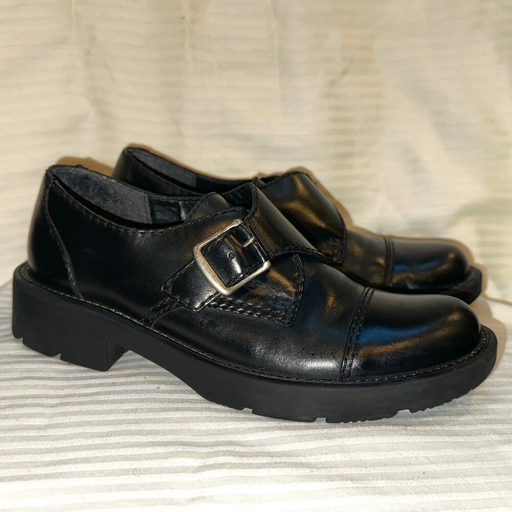 PERFECT! NORDSTROM PREVIEW INTERNATIONAL BLACK LEATHER BUCKLE LOAFER SZ 8 M